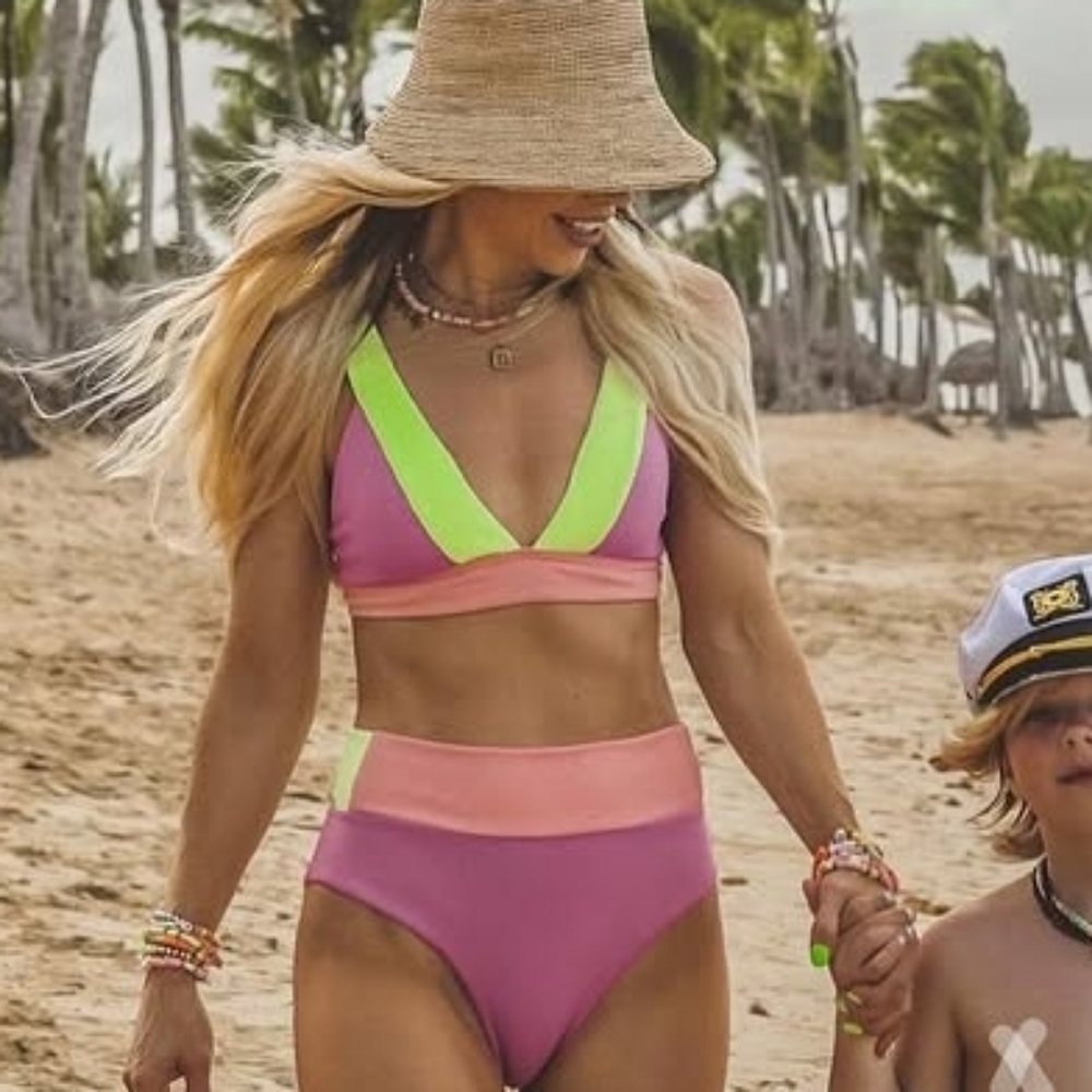 Stylish Pink and Green Bikini Set